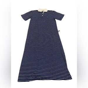 Vintage Tabi International Navy White Striped Maxi Polo Dress Small